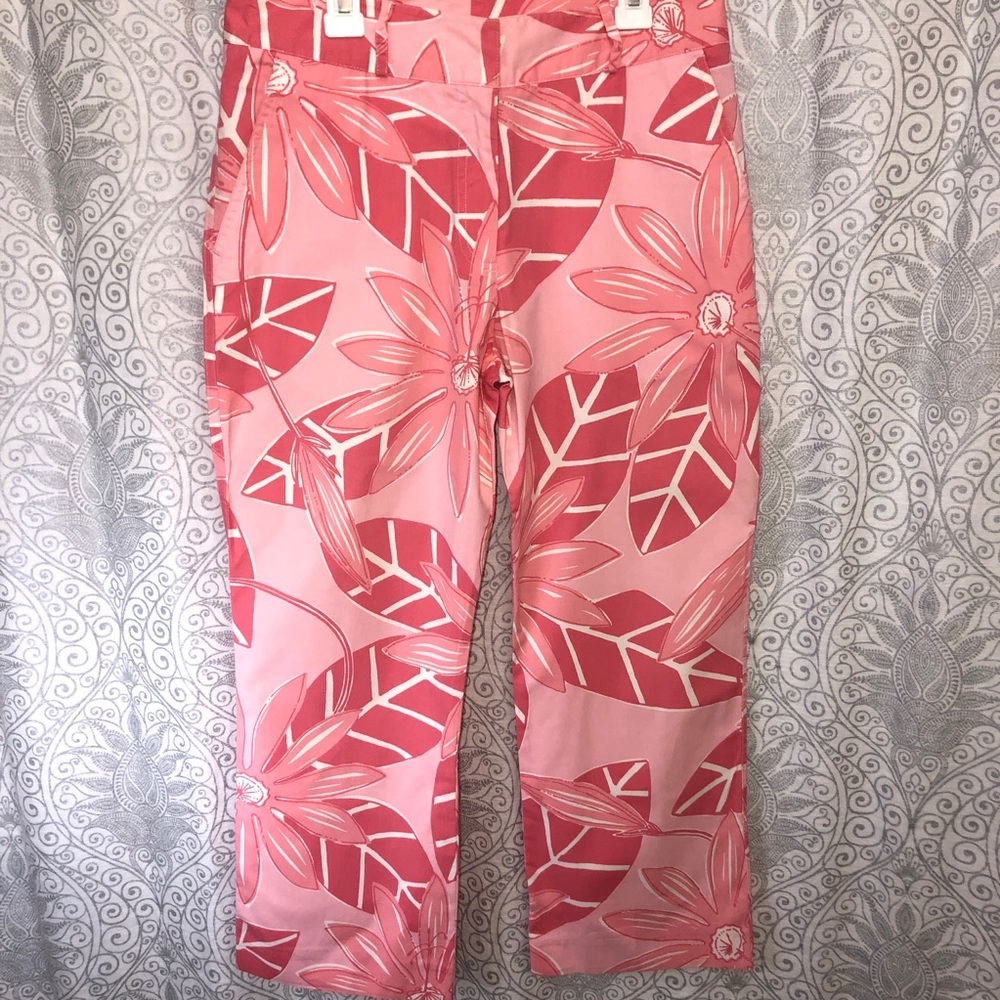 Lilly Pulitzer White Label Pink Leaf Capri Pants